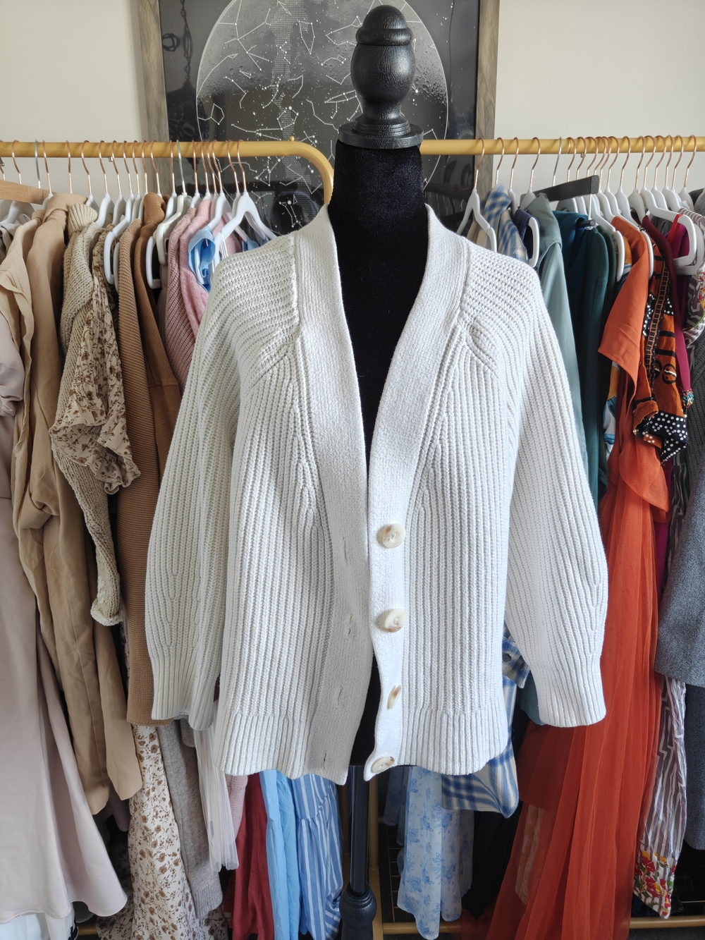 Old Navy Off White Chunky Ribbed Cardigan Knit Button Sweater | Fits Like Large - Picture 4 of 4